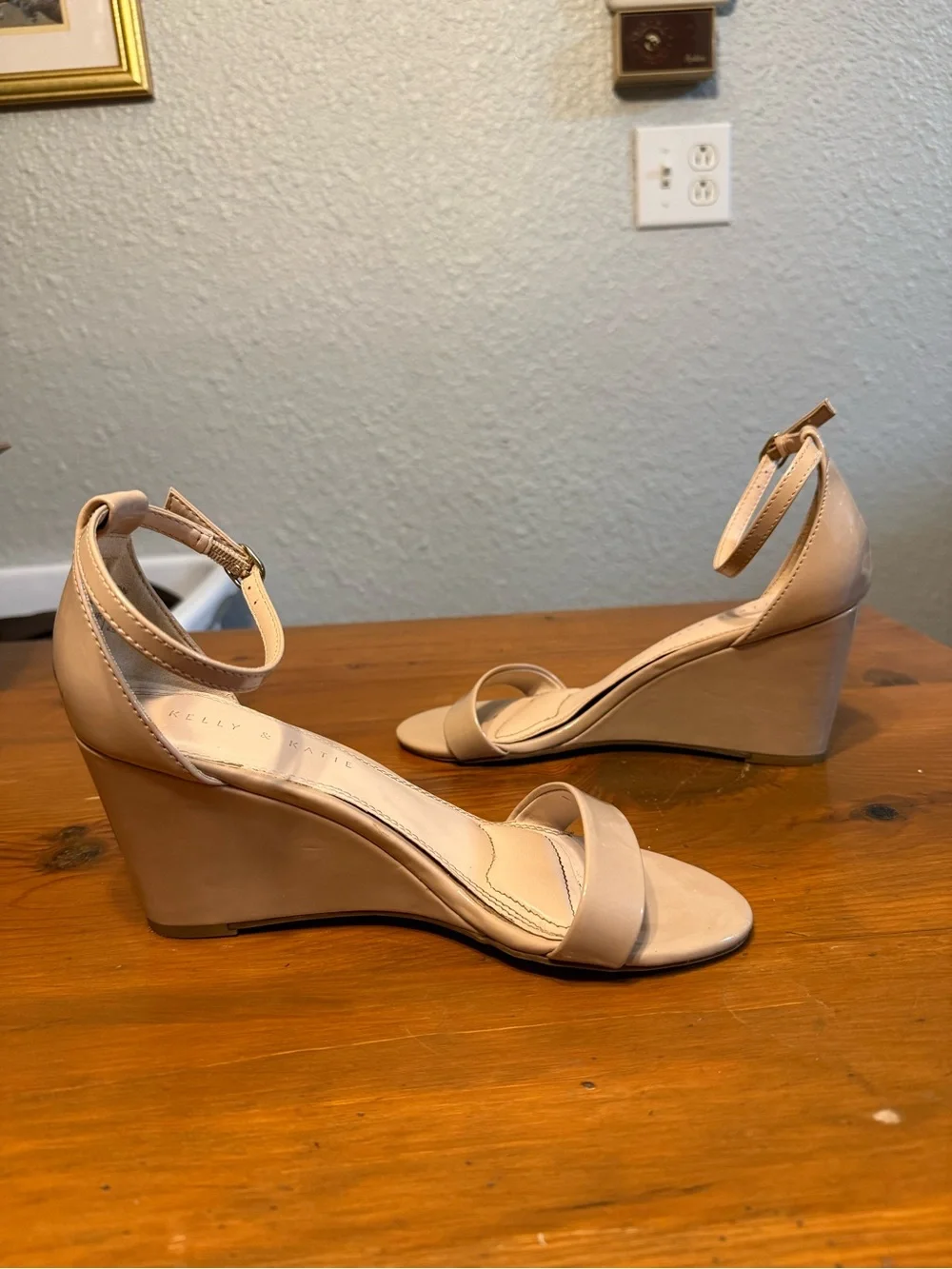 Womens Nude Ankle-Strap Wedge Heel Sandals